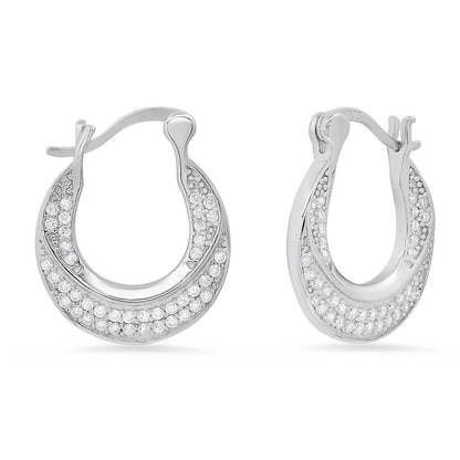 Ladies Sterling Silver And Simulated Diamond Mini Door Knocker Earrings