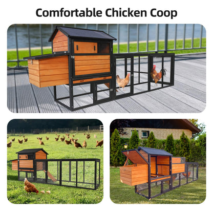 Large 114-Inch Outdoor Wooden Chicken Coop With Run And Nesting Box (SAK83516)