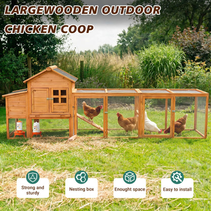 Large 122-Inch Chicken Coop With Run, Nest Box & Removable Tray For 4-6 Hens (SAK19542)