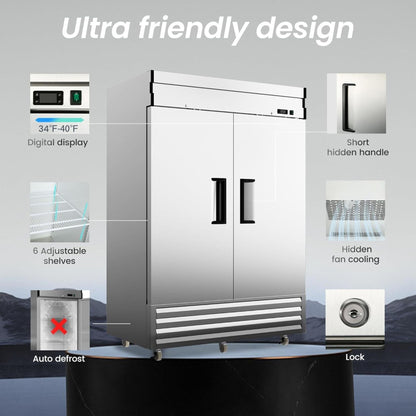 Large Commercial 49 Cu.Ft 2-Door Stainless Steel Reach-In Refrigerator With OmniSmart Temperature Control (SAK54160)