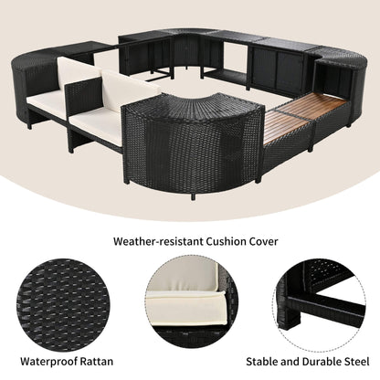 Alora Large Outdoor Quadrilateral Spa Surround Rattan Sectional Sofa Set With Storage Compartments (SAK80217)