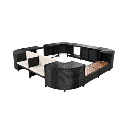Alora Large Outdoor Quadrilateral Spa Surround Rattan Sectional Sofa Set With Storage Compartments (SAK80217)