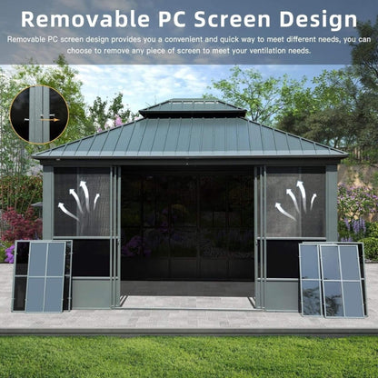 [12X14FT] Alora Veranda Large Heavy-Duty All-Season Steel Top Aluminum Double Roof Backyard Sunroom (SAK97284)