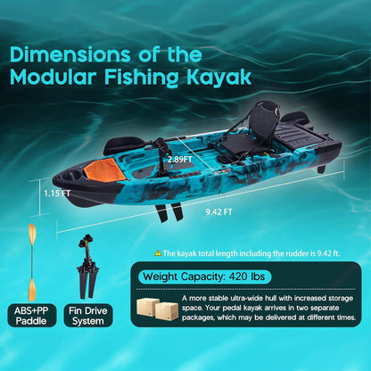 Lightweight 10FT 1-Person Modular Fishing Kayak With Fin Drive System (SAK21489)