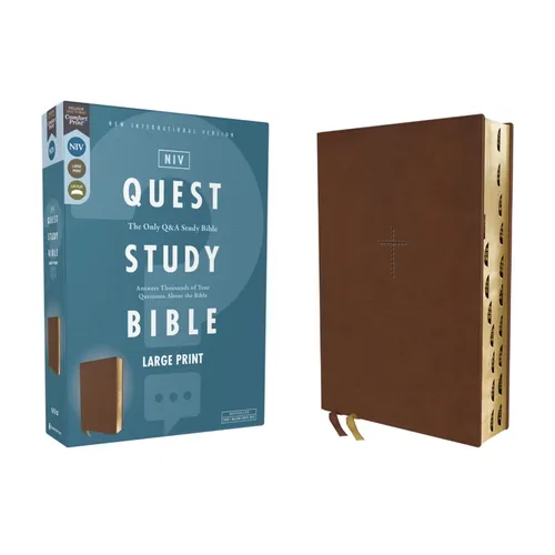 Niv, Quest Study Bible, Large Print, Leathersoft, Brown, Thumb Indexed, Comfort Print: The Only Q and A Study Bible - Imitation Leather