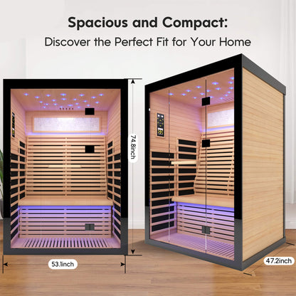 Thermora Flux Luxury 2-Person Canadian Hemlock Wood Far Infrared Home Sauna (SAK02184)