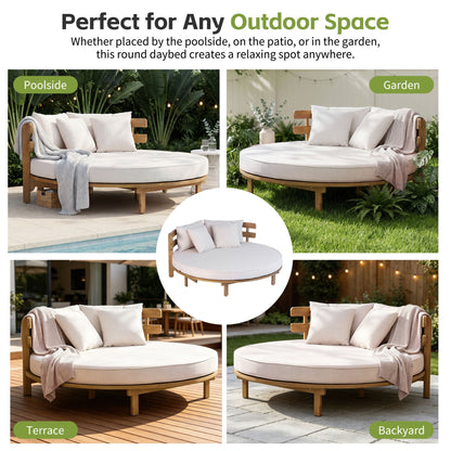 Alora Luxury Outdoor Acacia Wood Round Daybed With Cushions And Pillows (SAK40613)