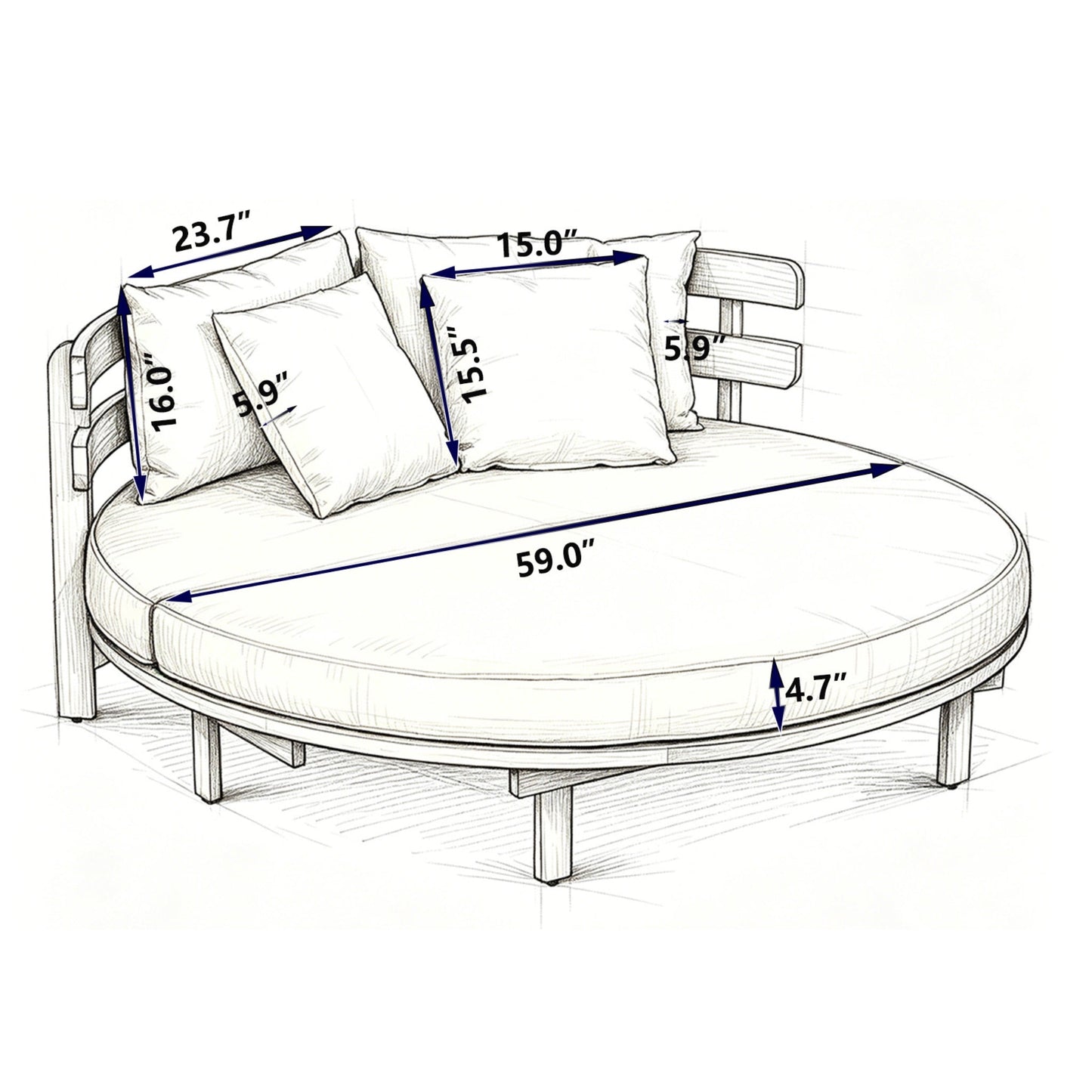 Alora Luxury Outdoor Acacia Wood Round Daybed With Cushions And Pillows (SAK40613)