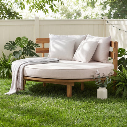 Alora Luxury Outdoor Acacia Wood Round Daybed With Cushions And Pillows (SAK40613)