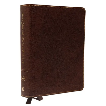 NKJV, Journal the Word Bible, Large Print, Bonded Leather, Brown, Red Letter Edition: Reflect, Journal, or Create Art Next to Your Favorite Verses - Bonded Leather