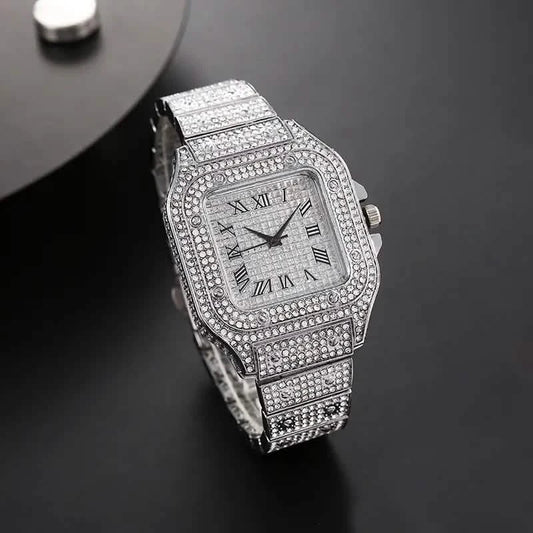 Men's Fashion Elegant High-End Analog Zinc Alloy Watch with Rhinestones