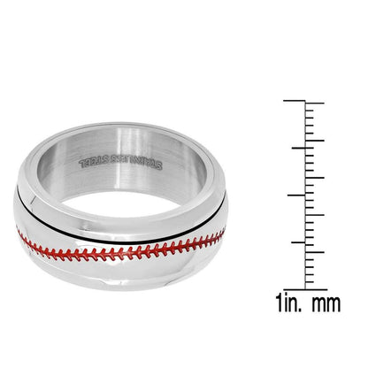 Men's Stainless Steel and Red Enamel Acceted Ring