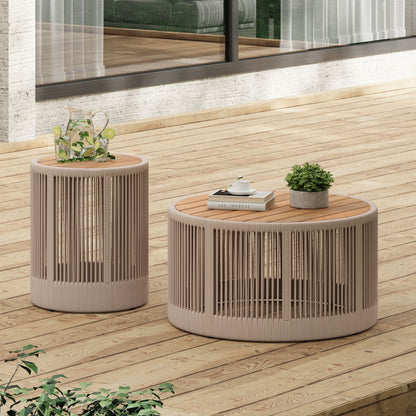 Alora Modern Rustic Coffee Table & Side Table With Woven Rope Design (SAK56739)
