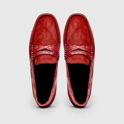 31-160-RED MONZA Sueded Calfskin with Crocodile Driver, Red