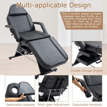Multi-Purpose 3-Section Adjustable Massage Tattoo Chair With Stool (SAK35617)