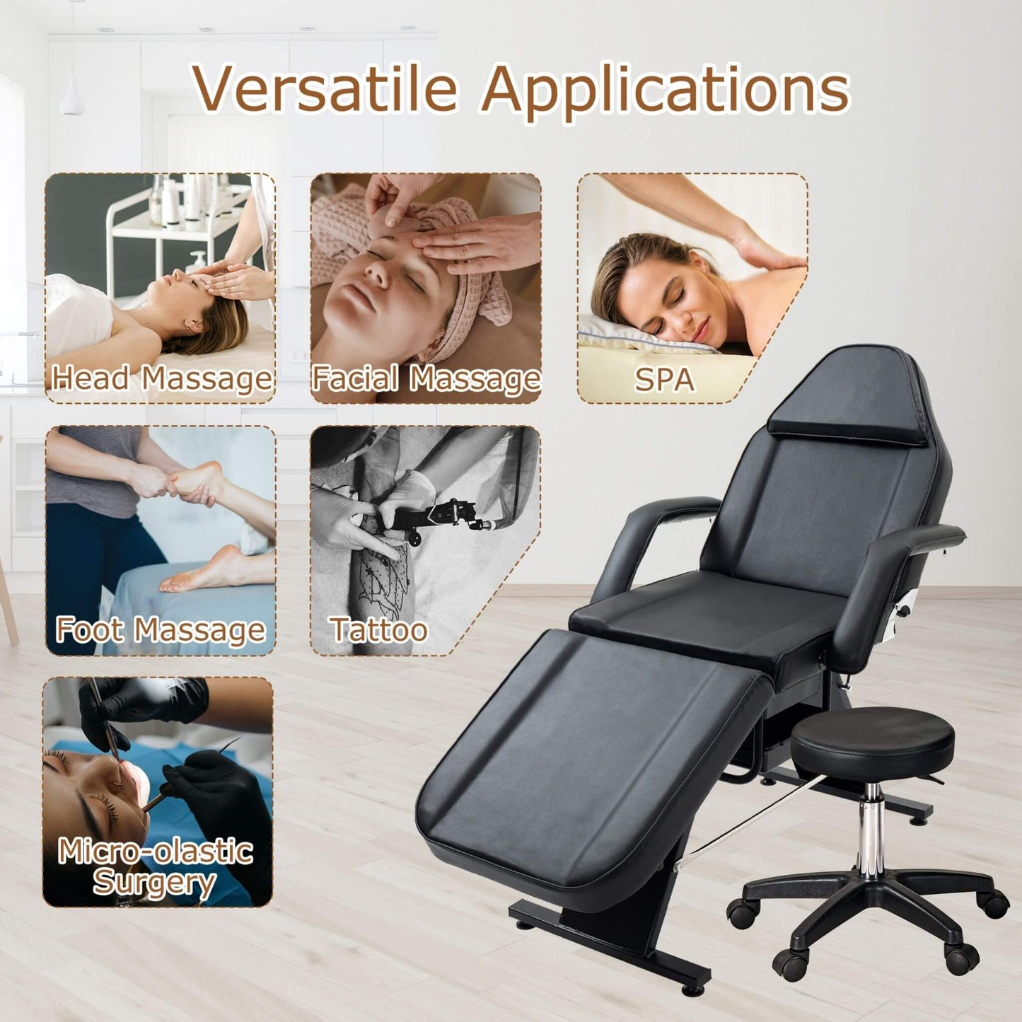 Multi-Purpose 3-Section Adjustable Massage Tattoo Chair With Stool (SAK35617)