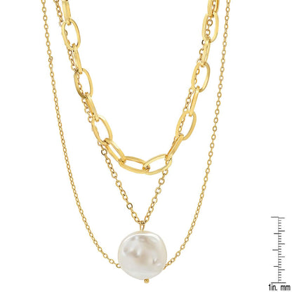 Multi Row Chain Necklace with Pearl Charm