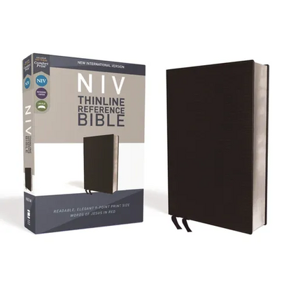 NIV, Thinline Reference Bible, Bonded Leather, Black, Red Letter Edition, Comfort Print - Bonded Leather