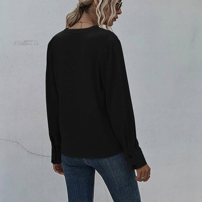 Notched Neck Pleated Decoration Blouse