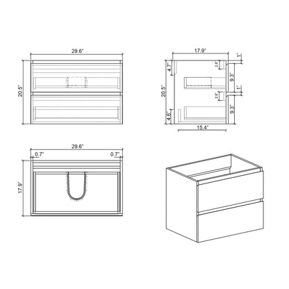 Nuvia 30-Inch Wall-Mounted Bathroom Vanity With Black Sink And Drawers (SAK76251)