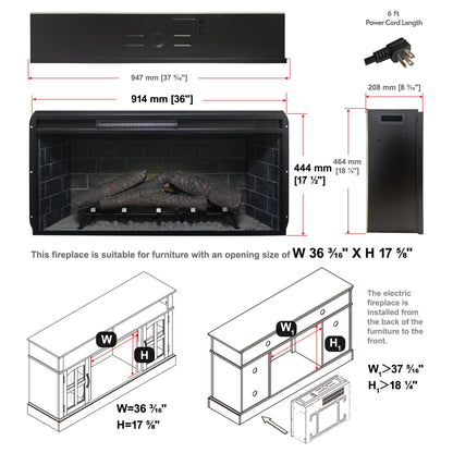 Nuvia 36-Inch Electric Antique Black Touch Panel Infrared Fireplace Insert With Removable Trim Kit (SAK84610)