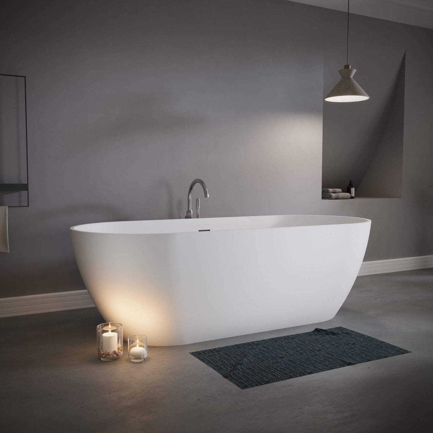 Nuvia Wavecrest 59-Inch Luxury Solid Surface Matte White Freestanding Soaking Tub (SAK95320)