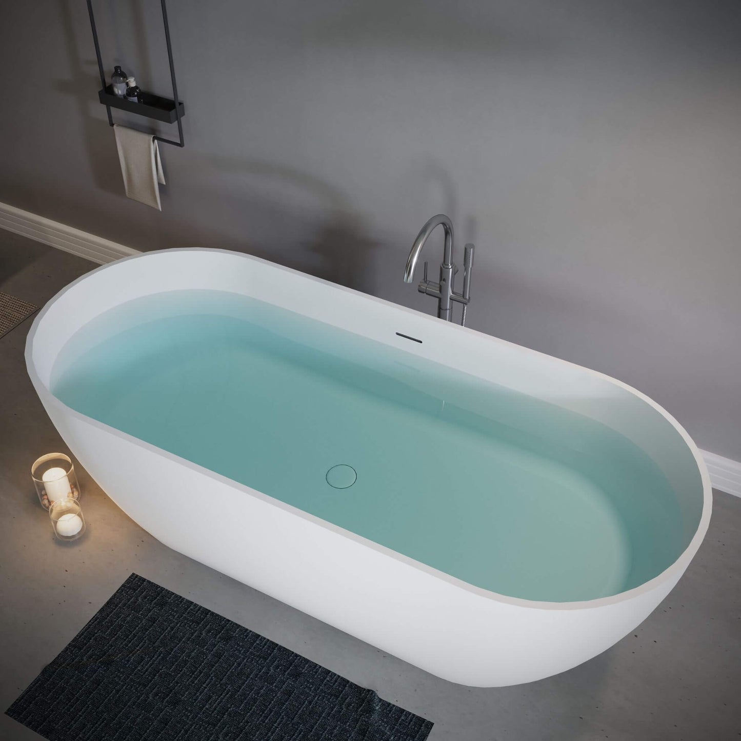 Nuvia Wavecrest 59-Inch Luxury Solid Surface Matte White Freestanding Soaking Tub (SAK95320)