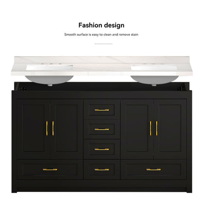 Nuvia 60-Inch Black Bathroom Vanity With Soft Close Doors And Drawers Storage (SAK86210)