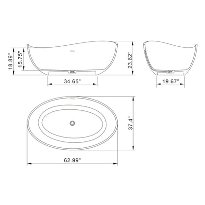 Nuvia 63-Inch Modern Freestanding Single-Piece Matte Black Finish Stone Resin Bathtub (SAK69041)