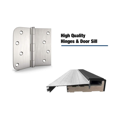 [36X80-Inch] Nuvia Black Modern Left Inswing Fiberglass Entry Door With Frosted Glass (SAK25849)