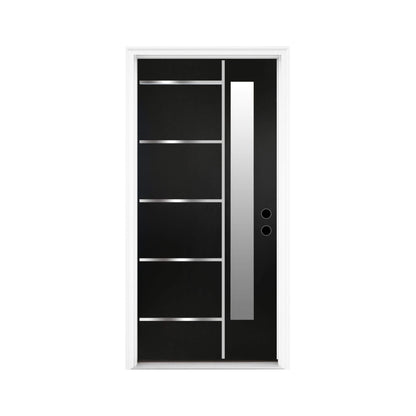 [36X80-Inch] Nuvia Black Modern Left Inswing Fiberglass Front Door With Frosted Glass [4-9/16 Frame] (SAK96731)