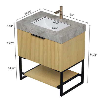 Nuvia Luxury 30-Inch Corolla Oak Freestanding Bathroom Vanity With Sink And Storage (SAK79352)