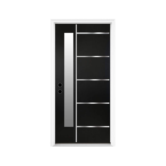 [36X80-Inch] Nuvia Modern Frosted Glass Black Fiberglass Front Door With Right Inswing (SAK10584)