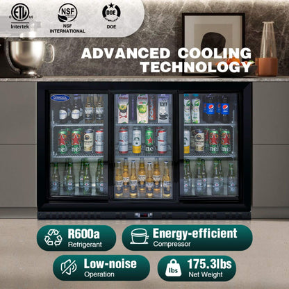 Orikool 53-Inch Energy Efficient Commercial Back Bar Drink Cooler With LED Lighting And 3 Glass Doors (SAK12097)