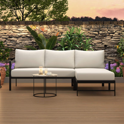 Alora Outdoor 3-Person L-Shaped Patio Sofa With Iron Frame And Thick Cushions [No Coffee Table] (SAK70213)