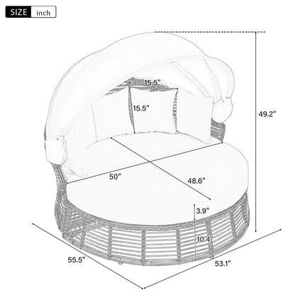 Alora 53-Inch Outdoor Patio Rattan Round Wicker Daybed With Retractable Canopy (SAK69241)