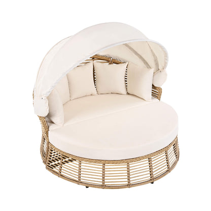Alora 53-Inch Outdoor Patio Rattan Round Wicker Daybed With Retractable Canopy (SAK69241)