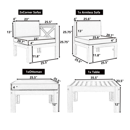 Alora 5-Piece Outdoor Patio Wood Sectional Sofa Set With Cushions (SAK31297)