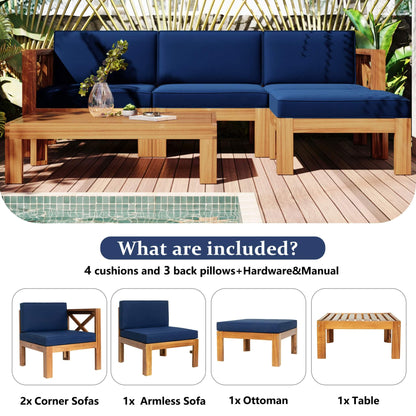 Alora 5-Piece Outdoor Patio Wood Sectional Sofa Set With Cushions (SAK31297)