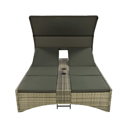 Alora Outdoor Rattan Patio Daybed With Adjustable Backrest, Canopy Roof, Storage Box And Cup Holders (SAK54220)