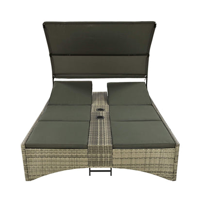 Alora Outdoor Rattan Patio Daybed With Adjustable Backrest, Canopy Roof, Storage Box And Cup Holders (SAK54220)