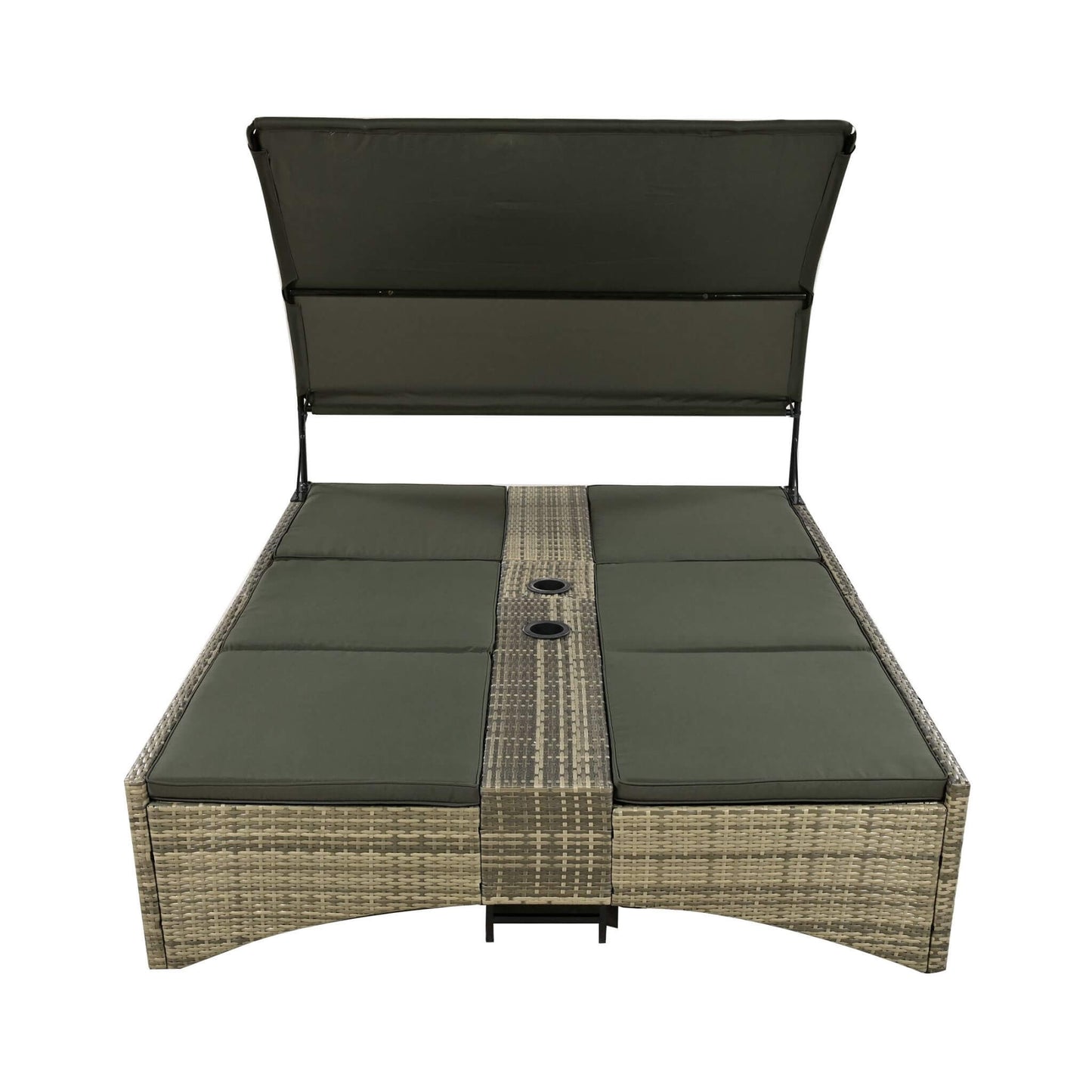Alora Outdoor Rattan Patio Daybed With Adjustable Backrest, Canopy Roof, Storage Box And Cup Holders (SAK54220)