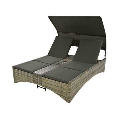 Alora Outdoor Rattan Patio Daybed With Adjustable Backrest, Canopy Roof, Storage Box And Cup Holders (SAK54220)