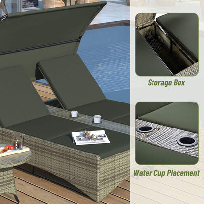 Alora Outdoor Rattan Patio Daybed With Adjustable Backrest, Canopy Roof, Storage Box And Cup Holders (SAK54220)