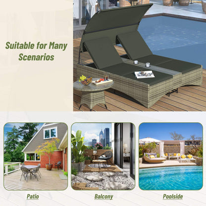 Alora Outdoor Rattan Patio Daybed With Adjustable Backrest, Canopy Roof, Storage Box And Cup Holders (SAK54220)