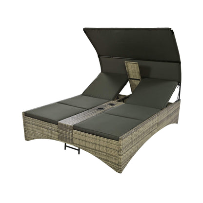 Alora Outdoor Rattan Patio Daybed With Adjustable Backrest, Canopy Roof, Storage Box And Cup Holders (SAK54220)