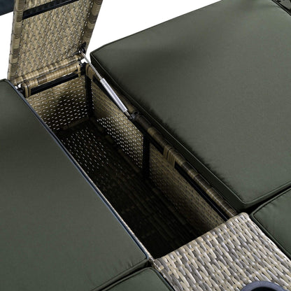 Alora Outdoor Rattan Patio Daybed With Adjustable Backrest, Canopy Roof, Storage Box And Cup Holders (SAK54220)