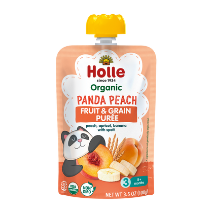 Holle Organic Panda Peach - Fruit & Grain Purée Pouches