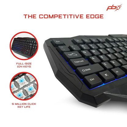 PBX Backlit Pro Gaming Keyboard - Full-Sized & Ergonomic with LED RGB Backlight
