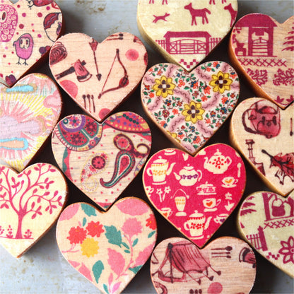 Fabric-Faced Wooden Hearts